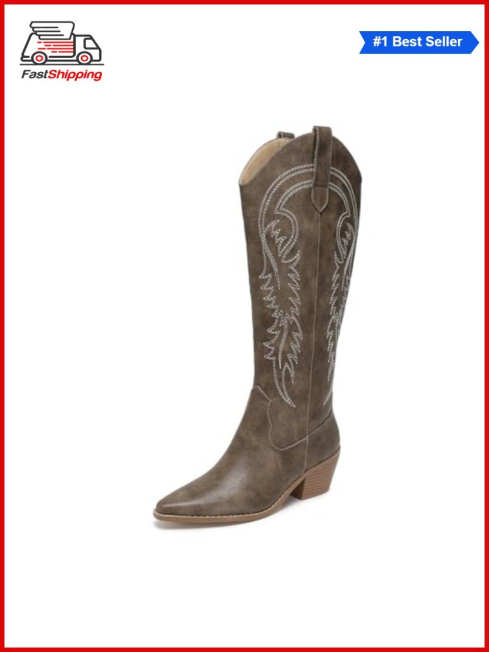 ✨ Women Western Cowboy Boots Pointed Toe Knee High Pull On Zipper